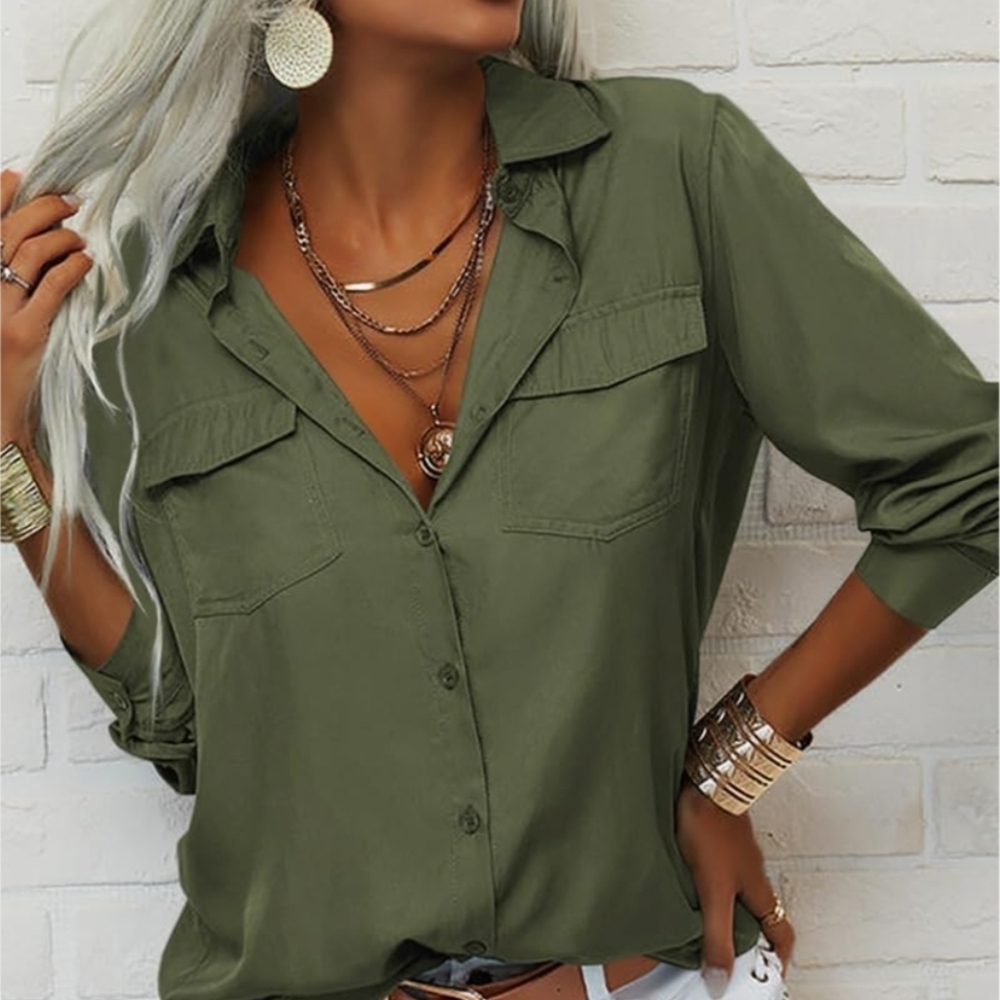 Olive Green Women's Button-Up Shirt